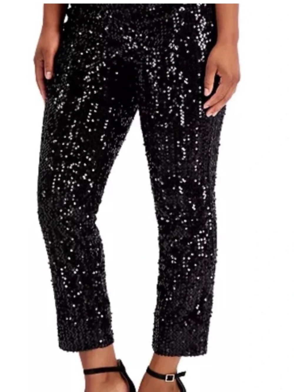 Charter Club Black Sequin Cropped Pants LARGE